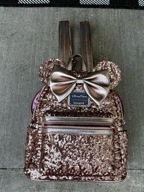 Loungefly Rose Gold Sequin Minnie Bow Backpack